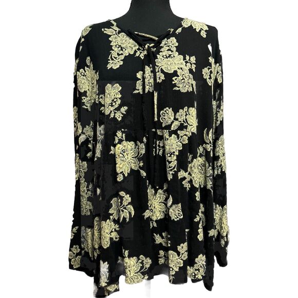 Indigo Soul Blouse 2X Babydoll Style Floral Casual Witchy Classic Boho - Picture 2 of 9